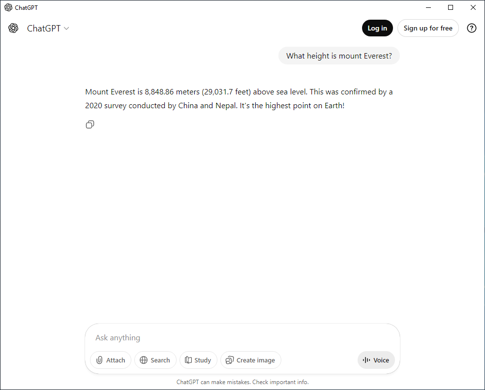 Basic question asked at ChatGPT Desktop