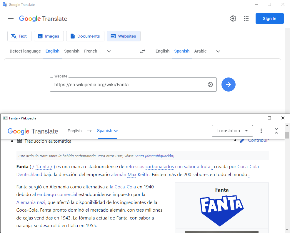 Google Translate Desktop Website Translation