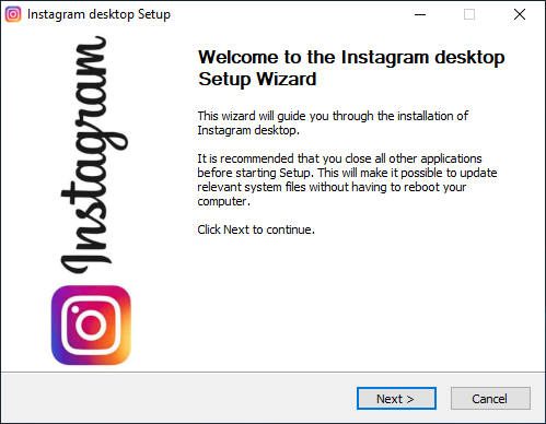 Instagram Desktop Install Start