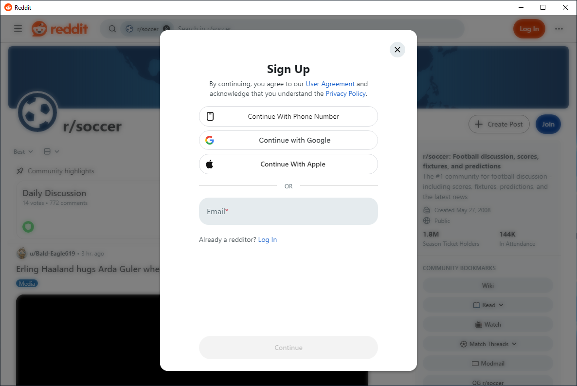 Reddit Desktop Login Page