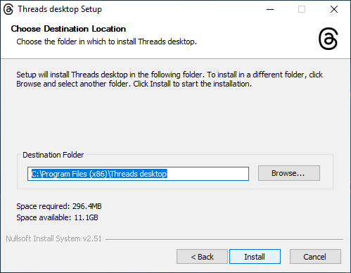 Threads Desktop Install Path Selection