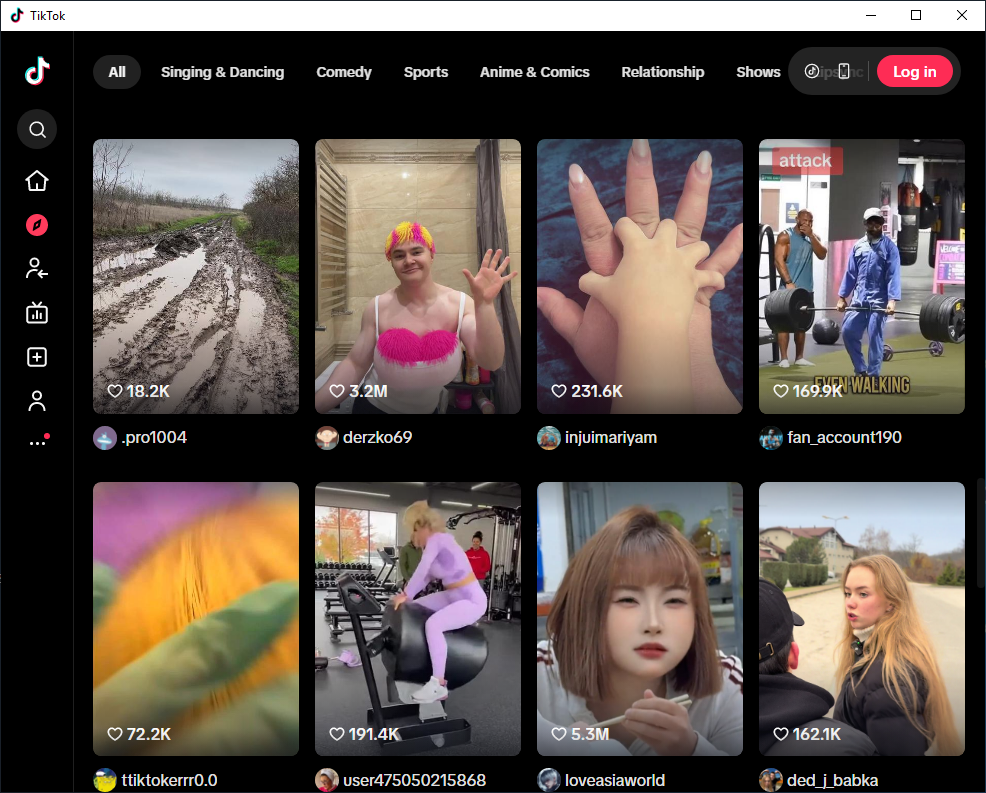 TikTok Desktop Home Feed View