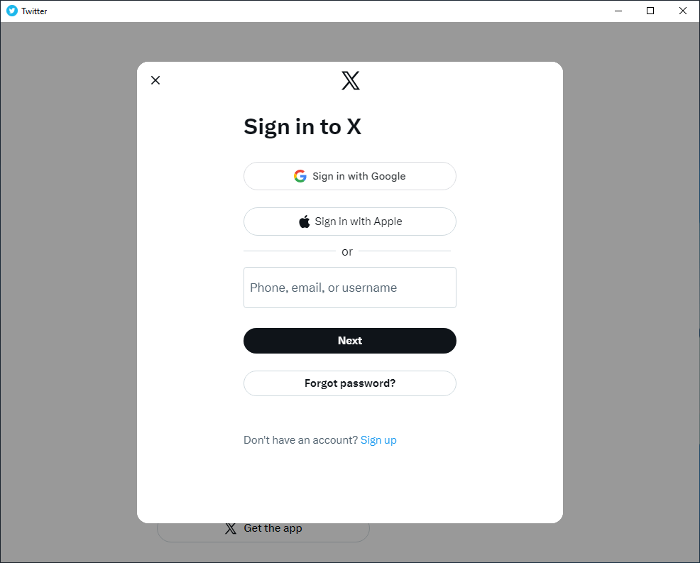 Twitter Desktop Login Page
