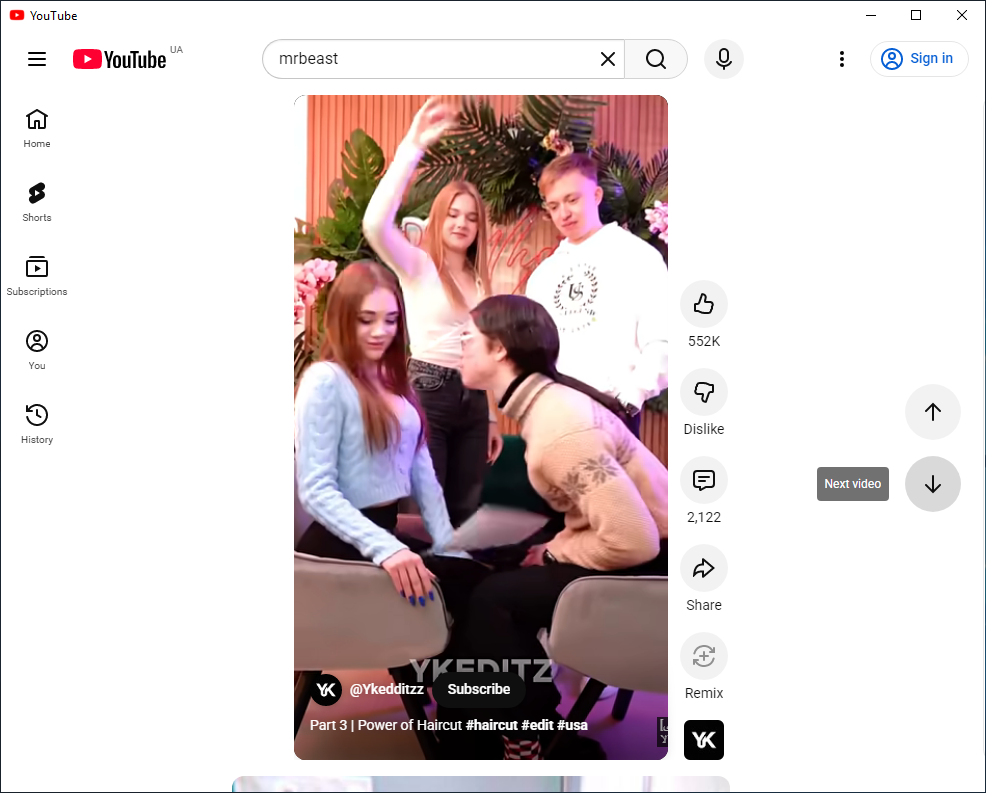 YouTube shorts shown in YouTube Desktop